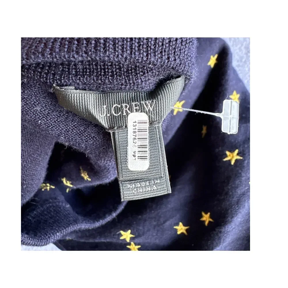 J.Crew Tippi Merino Wool Sweater Embroidered Gold Stars Navy Size Small